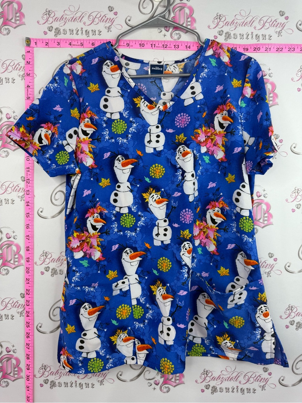 Disney scrubs shirt frozen Blue Olaf Floral Print Scrub Top